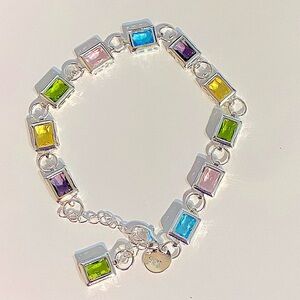 Sterling Silver Multicolor Zircon Gemstone 925 Stamped Bracelet